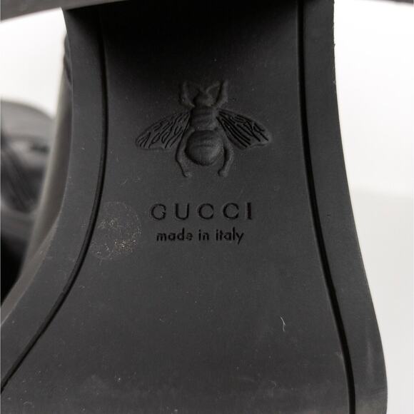 GUCCI Black Leather Cara Big Logo Chunky Heeled Bootie Mid Calf Women's EU 38 - Picture 8 of 11